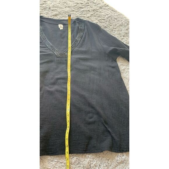 BADGLEY MISCHKA BLACK BEADED V NECK COTTON TUNIC SHIRT TOP BLOUSE vintage - Picture 6 of 8